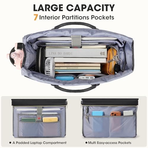 RAINSMORE Teacher Tote Bag for Women with Lunch Compartment 15.6 inch Laptop Bag Large Nurse Bag with Insulated Section Water-Resistant Lunch Bag Work Handbag for Office, College, Travel, Black — view 4