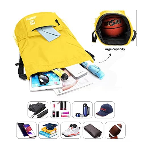 JSNOM Drawstring Gym Bags Waterproof : Large Sports Travel Yoga School Rucksack Backpack with Zip Pocket for Men Women — view 4
