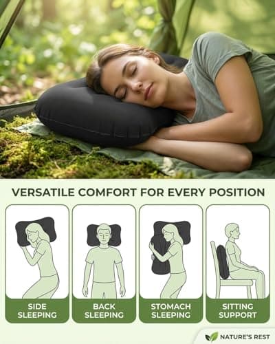 Ultralight Inflatable Pillow for Adults, Compressible Compact Comfortable Ergonomic Inflatable camping pillow with Storage Bag for Neck Support Blow Up Pillow for Hiking Camping Traveling 42*31*10cm — view 5