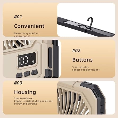 Vurlexat 20000mAh Portable Camping Desk Fan with Light, 72H Runtime(Khaki) — view 6