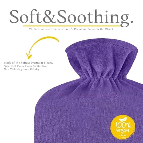 Hot Water Bottle - with Soft Premium Fleece Cover - Purple, 2L - Heating Pad for Menstrual Cramps & Period Comfort - Bed Foot Warmer - Hot & Cold Compress for Back, Stomach, Neck Pain Relief — view 2