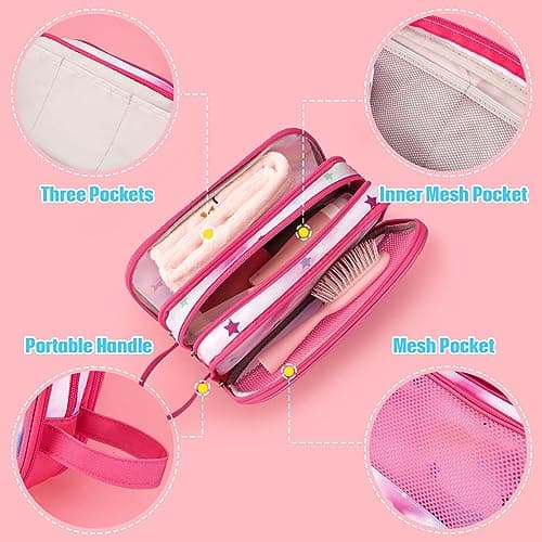 Unicorn Toiletry Bag - Travel Toiletry Bag Girls Kids Toiletries Travel Bag for Camping Trip Home Water-Resistant Portable Girls Dopp Kit for Christmas Birthday Gift with Mesh Pocket — view 2