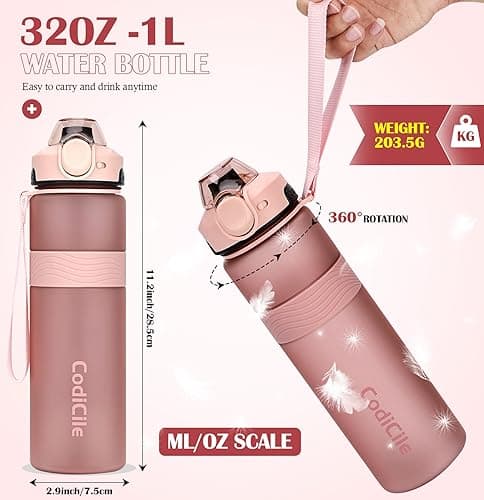 CodiCile Water Bottle, BPA Free 1l Water Bottle Leak Proof Drinks Bottle, Large Sports Bottle Great for Gym, School, Office and Travel (Rose-gold Pink) — view 5