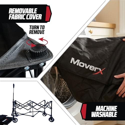 MoverX 220L Festival Trolley on Wheels, Folding Wagon, Portable Camping Cart, Collapsible Foldable Trolly for Beach Outdoor Garden Picnic Shopping Fishing, Wide Wheels, Adjustable Handle, Black — view 5