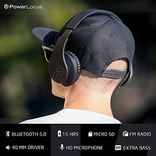 PowerLocus Bluetooth Over-Ear Headphones, Wireless Stereo Foldable Headphones Wireless and Wired Headsets with Built-in Mic, Micro SD/TF, FM for iPhone/Samsung/iPad/PC - Black — view 2