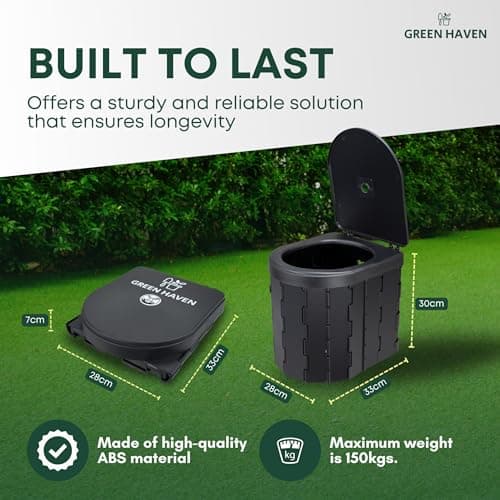 Green Haven Foldable Camping Toilet – Portable Loo for Adults with 6L Washable Basket & Built-in Roll Holder – Travel Toilet for Caravan, Festival, Outdoor, Indoor Emergency Use — view 6