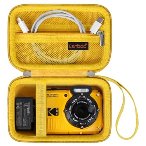 Canboc Carrying Travel Case for Kodak PIXPRO WPZ2 Rugged Waterproof Digital Camera, Underwater Photography Camera Bag, Zipper Mesh Pocket fits USB Cable, Battery, Adapter, Yellow (Case Only)