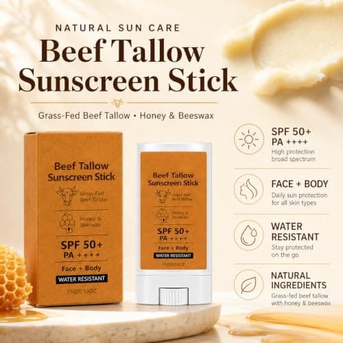Beef Tallow Sunscreen Stick SPF 50+, Water Resistant for Face & Body, 15g — view 2
