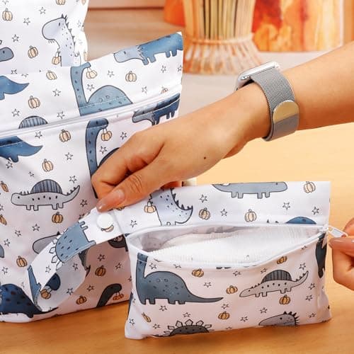 ZKFSIE 3 Pcs Reusable Waterproof Wet Bags, Nappy Bag Organiser, Wet Dry Bag, Dinosaur, Rainbow & Bear Patterns for Swim, Travel, Camping Beach Gym Organiser — view 4