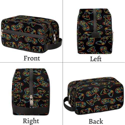 Travel Toiletry Bag for Boys Kids - Colourful Game Controller Waterproof Hanging Dopp Kit for Men, Shaving Bag with Large Capacity for Bathroom, Sports, Shower — view 6