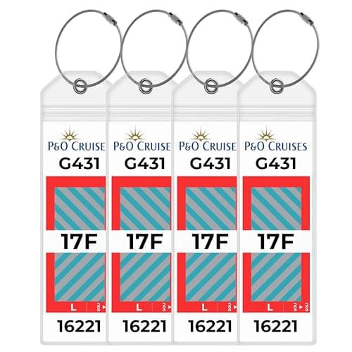 P&O Cruise Luggage Tag Holders [4 Pack] – Waterproof, Durable with Steel Loops – Fits All P&O Cruise Ships for Cruising in 2026, 2027 and 2028 – Cruise Essentials