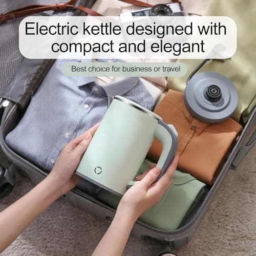Zoravson 800ml Travel Kettle Small,600W Low Wattage Fast Boil Small Kettle for Caravan, Compact Mini Kettle Electric, Stainless Steel Kettles for Bedroom Office Hotel Dorm, UK Plug-Green — view 6