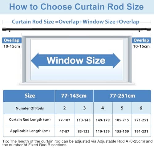 PeSenp Curtain Poles 77-240cm, 25mm Diameter Black Extendable Curtain Pole — view 5