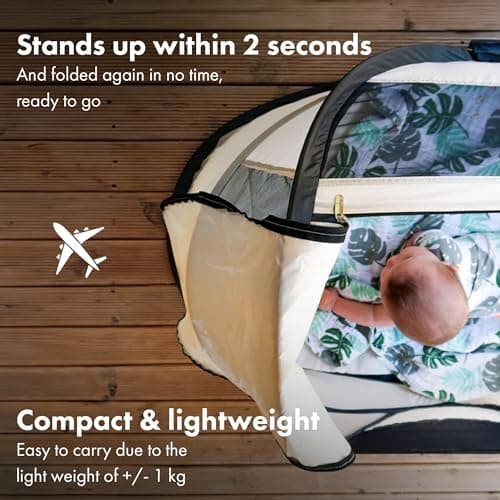 DERYAN Travel Cot BabyBox - Pop-up System - Set up in only 2 Seconds - Comfortable and Functional - Including Sleeping Mat and Carrying Bag - Cream — view 4