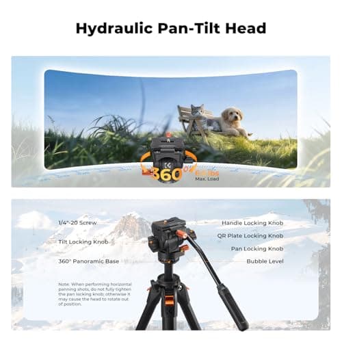 K&F CONCEPT 73” Camera Tripod with Fluid Head — view 6