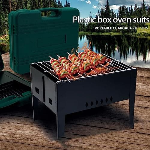 tinysiry Barbecue Grill with Multi Brushes Food Clip, Portable Folding Charcoal Grill Outdoor BBQ for Picnic Travel, Barbecue Portable Rack Folding Outdoor Oven Set Black — view 2
