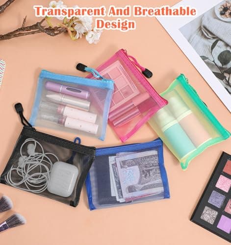 7Pcs Small Toiletry Bag, Mini Travel Pouches for Toiletries Small Zip Pouch for Daily Travel Accessories, Durable Nylon, 12.7×10.16cm for Cosmetics Makeup Coin, and More — view 4
