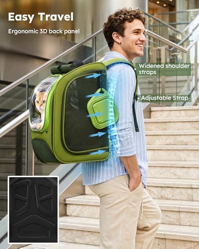 pecute Cat Backpack with Foldable Bowl, Bubble Cat Carrier, Green — view 6