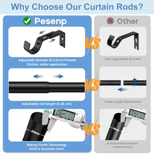 PeSenp Curtain Poles 77-240cm, 25mm Diameter Black Extendable Curtain Pole — view 6