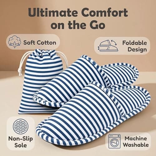 MIGIFTDY 3Pcs Travel Slippers Women Men (UK 3-6), Foldable Portable Spa Hotel Slippers, Cotton Non-Slip Washable Reusable Guest Bath Slippers for Camping Air Travel Business Trip Vacation — view 4