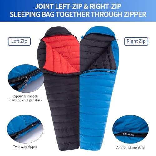 QEZER Ultralight Sleeping Bag for Adults,only 780g Backpacking Sleeping Bag Filled 600+FP Duck Down 5°C 15°C for Camping,and Hiking,Warehouse Outdoor — view 6