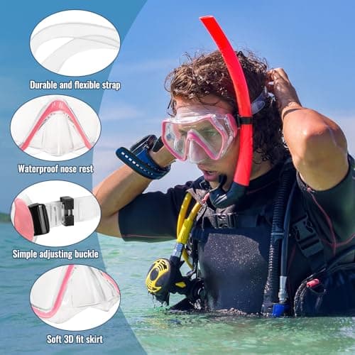 Zatixbu Adult Diving Goggles, 180° Panoramic HD Diving Goggles Anti-Fog Anti-Leak Divings Equipments, Snorkelling Mask with Adjustable Elastic Headband Fabric Strap for Men Women — view 4