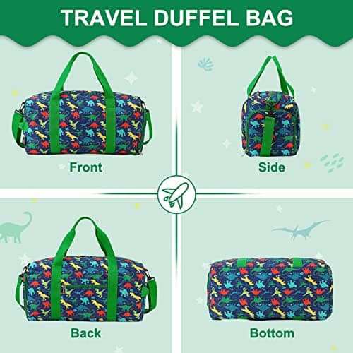 Kids Travel Duffel Bag Boys,19L Sport Bag with Wet-Dry Shoe Pocket,Dinosaur — view 6
