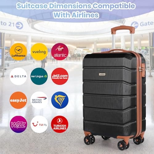 H.yeed Luggage Sets of 3 Piece, Lightweight Trolley Travel Suitcase Set ABS Hard Shell with 4 Spinner Wheels TSA Lock for Man Women, 21" + Duffels Bag & Toiletry Bag, Black — view 2