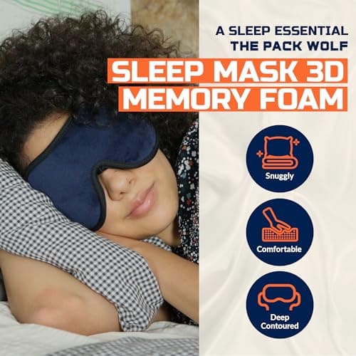 The Pack Wolf Company - Blackout Eye Masks for Sleeping, Contoured 3D Eye Mask for Sleeping, Memory Foam Sleep Mask, Eye Mask with Travel Pouch and Ear Plugs, Eyelash Friendly Blackout Sleeping Mask — view 2