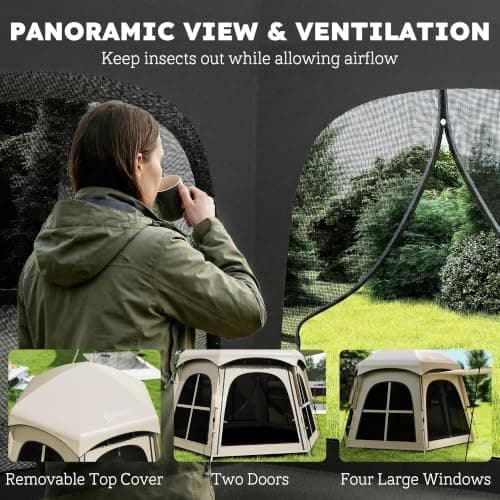 Outsunny Pop Up Tent 2 Doors Carry Bag 3000mm Waterproof 3-4 PeopleKhaki — view 5