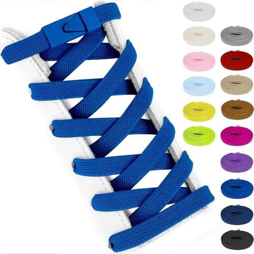 Lacesgian 8mm No Tie Elastic Shoe Laces for Trainers, Flat Stretchy Quick Lock Shoelaces for Running walking Sneakers Adults (Blue, 54"/140cm)