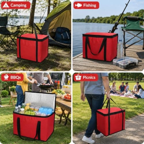 1ABOVE 30L Soft Cooler Bag Box - Insulated Portable Lightweight Keeps Food Drinks Cool - Cooling Delivery Bag for Beach Camping BBQ Shopping Fishing Picnic Lunch Outdoor Travel(RED) — view 6