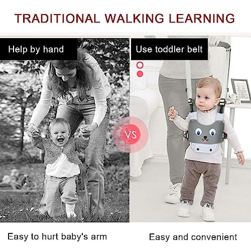 Vicloon Baby Walking Harness, Safe Walking Belt, Hand-Held Baby Walker, Removable, Adjustable Walking Harness, Breathable Handheld Baby Walker Toddler Walking Assistant - Grey Puppy — view 4