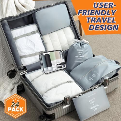 8 PCS Large Packing Cubes for Suitcases + 16 Pack Travel Bottles for Toiletries - Set of 24 - Suitcase Organiser Bags Lightweight Waterproof Luggage - Travel Essentials Refillable Travel Containers — view 4