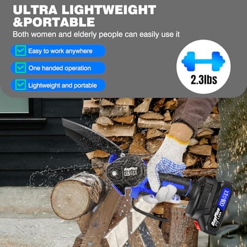 Mini Chainsaw Cordless 6-Inch Handheld Small Chain Saw with 2X Battery, Blue 21V Battery Powered Portable Electric Mini Chainsaw with Safety Lock for Courtyard Garden Household Tree Branch Trimming — view 6