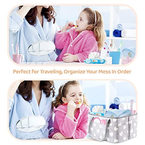 BOENFU Baby Diaper Caddy Nappy Organisers Nursery Storage Nappy Caddy Tote Newborn Shower Gift Basket Portable Car Travel Organizer with Detachable Divider and 10 Invisible Pockets for Mom Kids — view 5