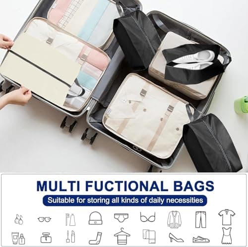 CJWLKJ 6Pcs Multi-Size Travel Shoe Bags Portable Travel Gifts Shoe Organizer with Zipper Closure, Waterproof Nylon Shoe Storage Organizer with Handle Travel Bags for Men and Women, Beige — view 4
