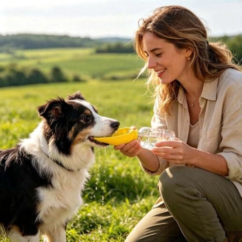 Silicone Portable Dog Water Bottle Adapter, Leakproof Foldable Leaf Pet Water Dispenser Cap, Practical Folding Drinking Bowl, Feed for Puppy Outdoor Walking Camping Fits Standard Waterbottles (YE) — view 4