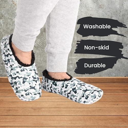 Splosh Men's Camo Slippers - X-Large adult camo slippers with a fun design to keep you warm in soft, comfy and fluffy mens slippers. Machine washable with anti slip soles. Dad Gifts. — view 2
