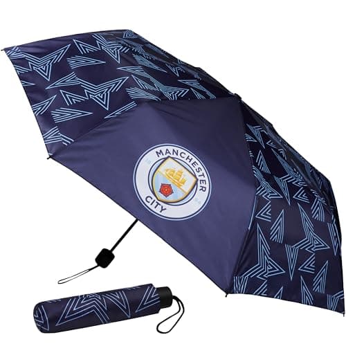 MANCHESTER CITY F.C. Umbrella Men Teens Foldable Compact Umbrella Boys Manual Windproof for Travel Commuting Supporters' Gear Football Gifts