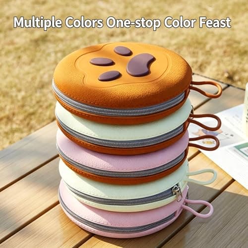 2 in 1 Collapsible Dog Bowl, Portable Silicone Double Dog Food and Water Bowl with Zip Case, Foldable Pet Bowl for Walking, Hiking, Camping and Travel (Brown) — view 5