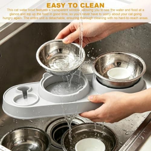 Tilted 3-in-1 Cat Bowl Set with Automatic Water Dispenser — view 5