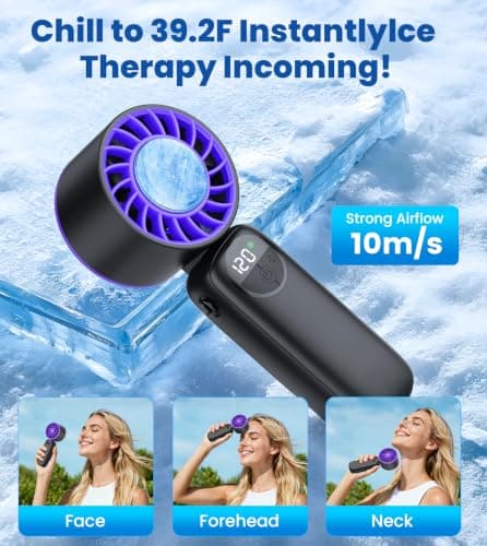 Handheld Portable Turbo Fan with Cooling Plate, Powerful 21000 RPM, 5000mAh Battery, Speed (1-120), Up to 22Hrs Cooling, 90°Foldable Rechargeable Mini Hand Held Fans for Travel/Outdoor/Home/Office — view 2