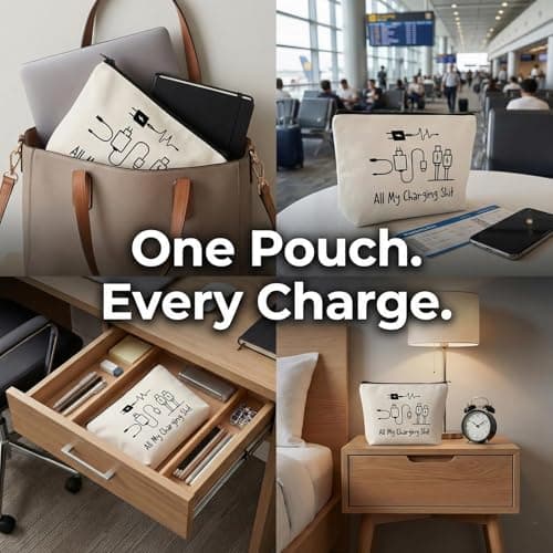Makeup Storage Bag And Cable Organiser, Zip Pouch, Cream, 25 x 17 x 6 cm — view 6