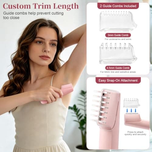 Lady Shavers for Women, IPX6 Waterproof, Horizontal Head Body Trimmer, Pink — view 4