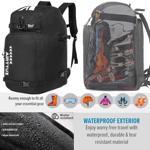 AIRTTUZ Ski Boot Bag - Ski and Snowboard Boots Backpack，Excellent for Travel with Waterproof Exterior & Bottom - for Men, Women and Youth. (Black) — view 3