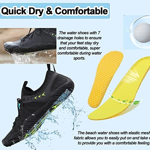 Supmix Mens Womens Water Shoes Beach Shoes Mens Womens Swim Shoes Quick Dry Barefoot Shoes Aqua Shoes Sea Shoes Surf Diving Pool Shoes for Mens Womens Black Green, 7 UK — view 5