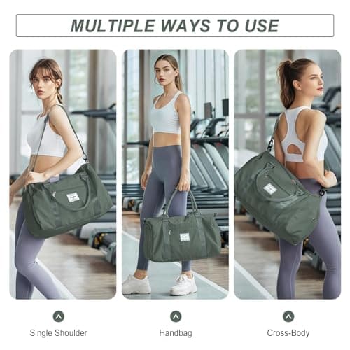 HYC00 Gym Bags Women Men Sports Duffle Bag with Shoes Compartment & Wet Pocket, Travel Duffel Bags for Women Large Weekend Overnight Holdall for Hospital Swimming Carry on Hand Luggage Bag, Army Green — view 6