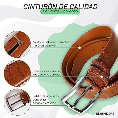 BLAINDERS - Security Money Leather Belt, Hidden Cash Belt Anti-Theft with Pocket, Perfect for Travel, Festivals, Rave. (Brown) — view 3