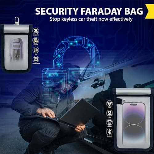 Faraday Bags, 5 Pack Faraday Cage with Key Fob Protector, Fireproof Waterproof Bag EMP Proof Signal Blocker, Anti-Theft RFID Blocking Pouch for Laptops, Tablets, Phones, Car Keys, Electronics (Grey) — view 5
